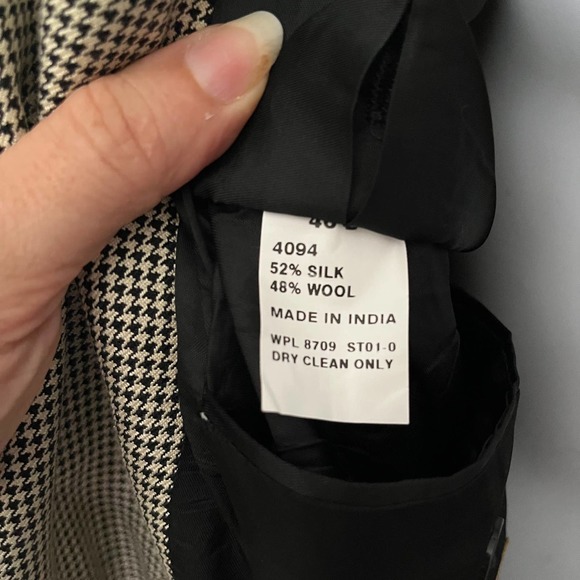 T Harris London Sport Coat Mens Blazer Size 46L Houndstooth Silk Wool Tan - Picture 10 of 13